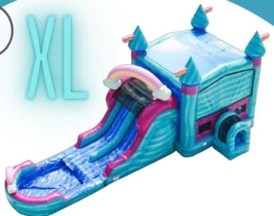 A XL Pastel Rainbow Double Lane WET OR DRY Slide & Bounce Combo