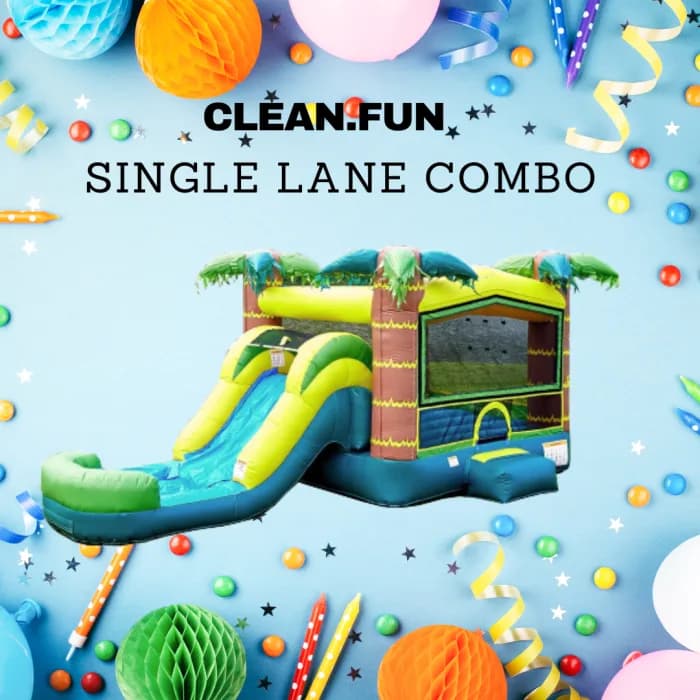 Tropical Oasis Single Lane WET OR DRY Slide & Bounce Combo