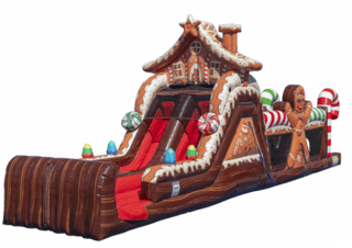 50' Gingerbread Obstacle Course 13'x50' H923 + Table & 8 Chairs party rental