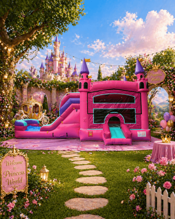 PINK PRINCESS CASTLE BOUNCE HOUSE WITH SLIDE (WET/DRY)
