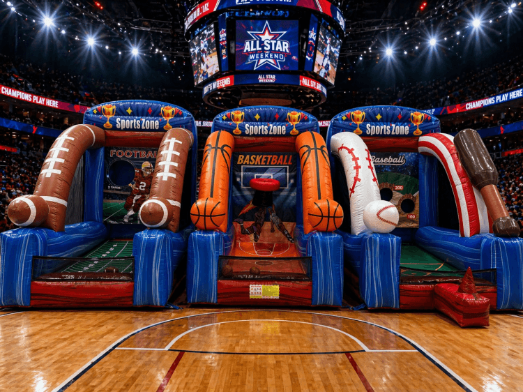 3 x 1 INFLATABLE GAMES (FOOTBALL, BASEBALL, BASKETBALL)