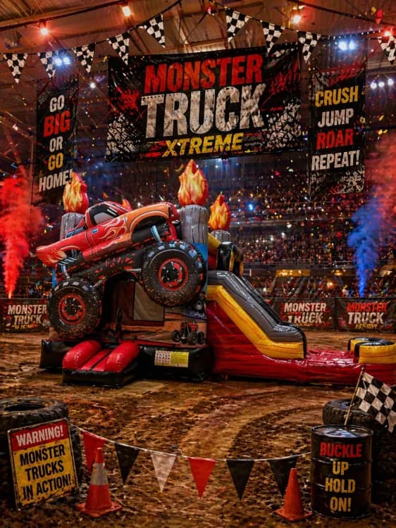 MONSTER TRUCK BOUNCE HOUSE WITH SLIDE (WET/DRY) + Table & 8 Chairs party rental