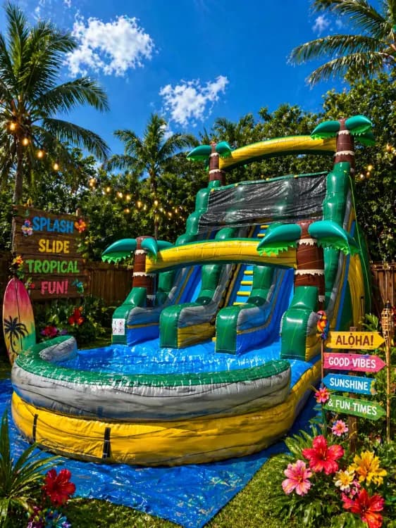 XL WATERSLIDE TROPICAL PALM TREES 20 FT DUAL LANE