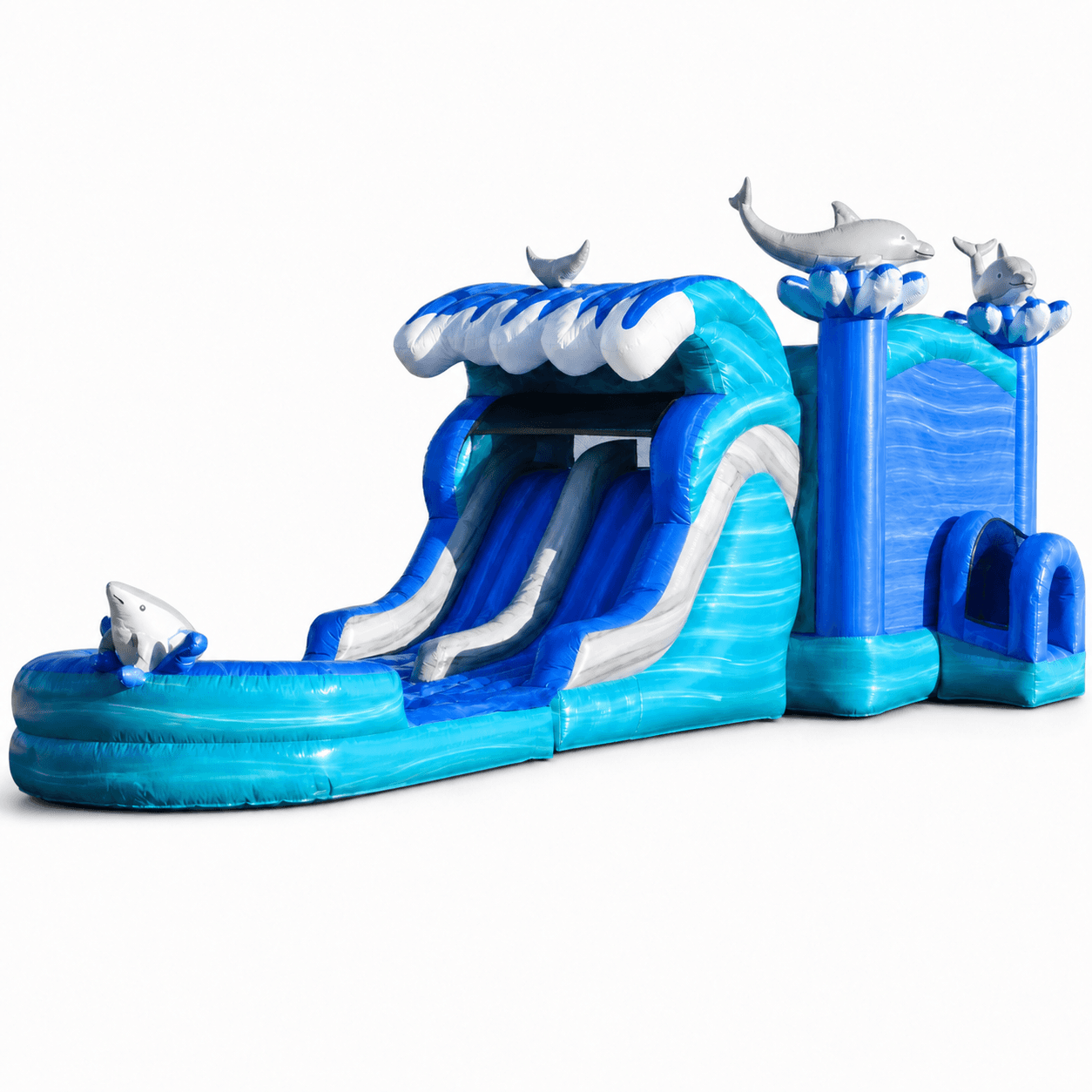 A XL Dolphin Double Lane WET OR DRY Slide & Bounce Combo