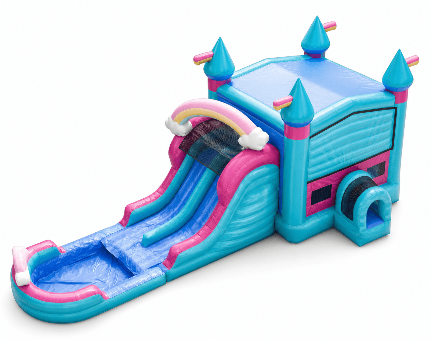 A XL Pastel Rainbow Double Lane WET OR DRY Slide & Bounce Combo
