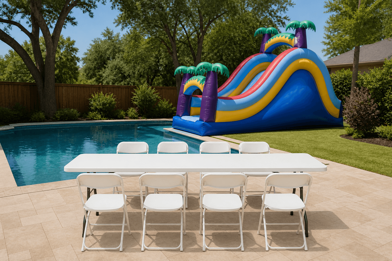 Cancun Wet & Dry Pool Slide + Table & 8 Chairs
