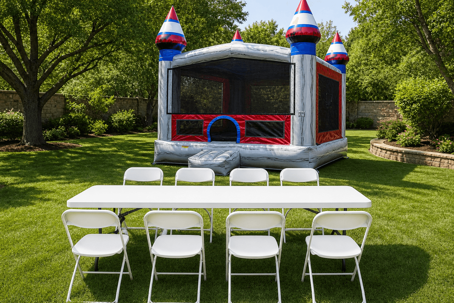 Titanium Jumbo 15' X 15' Bouncer + Table & 8 Chairs