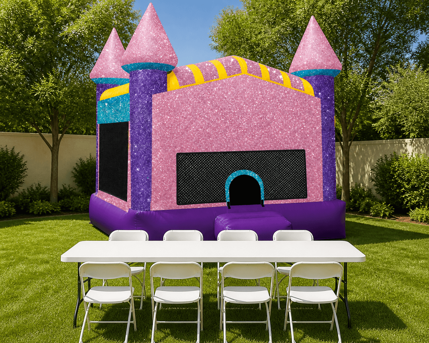 Dazzling Jumbo Castle 15 X 15 + Table & 8 Chairs