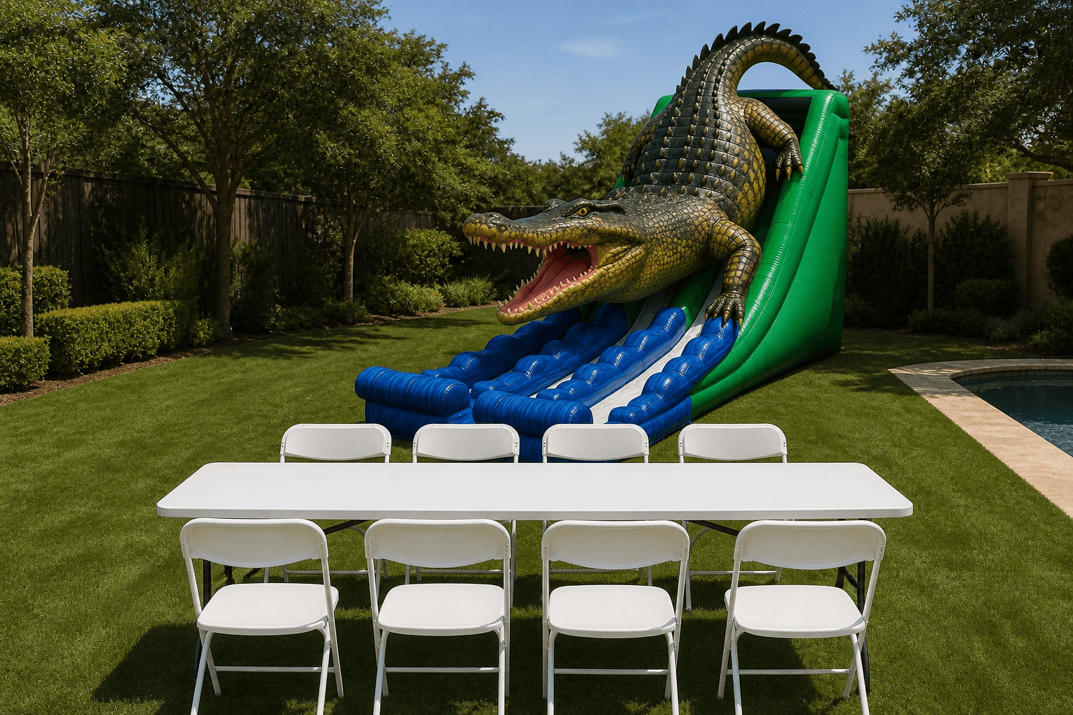 King Croc Dual Lane Slide + Table & 8 Chairs