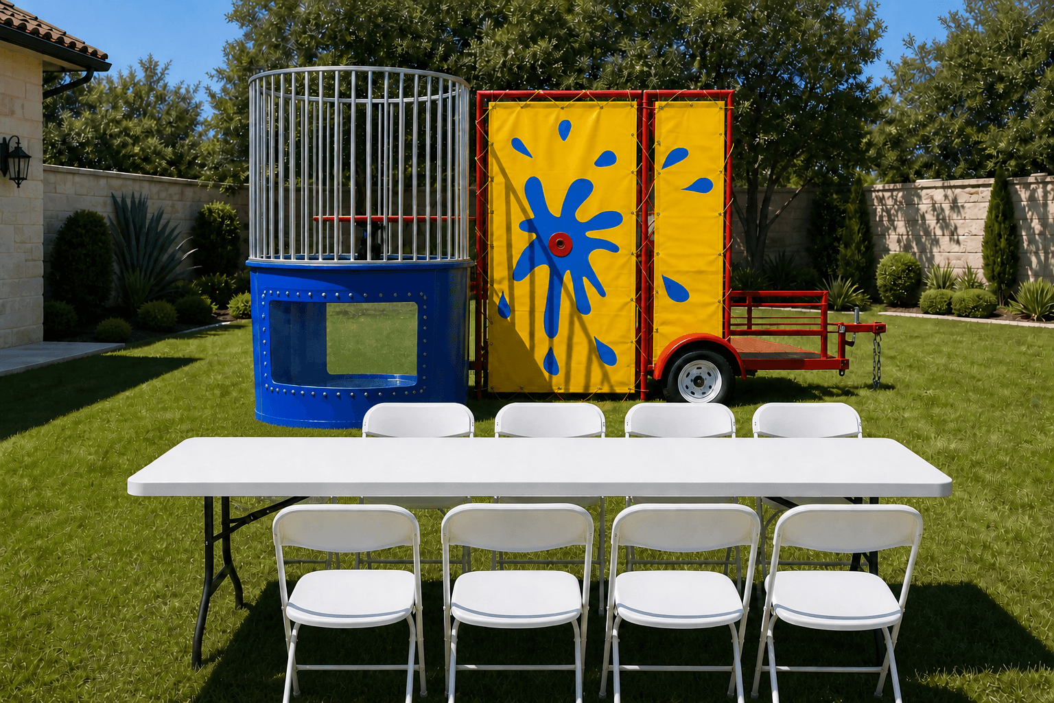 Trailer Large Dunk Tank + Table & 8 Chairs