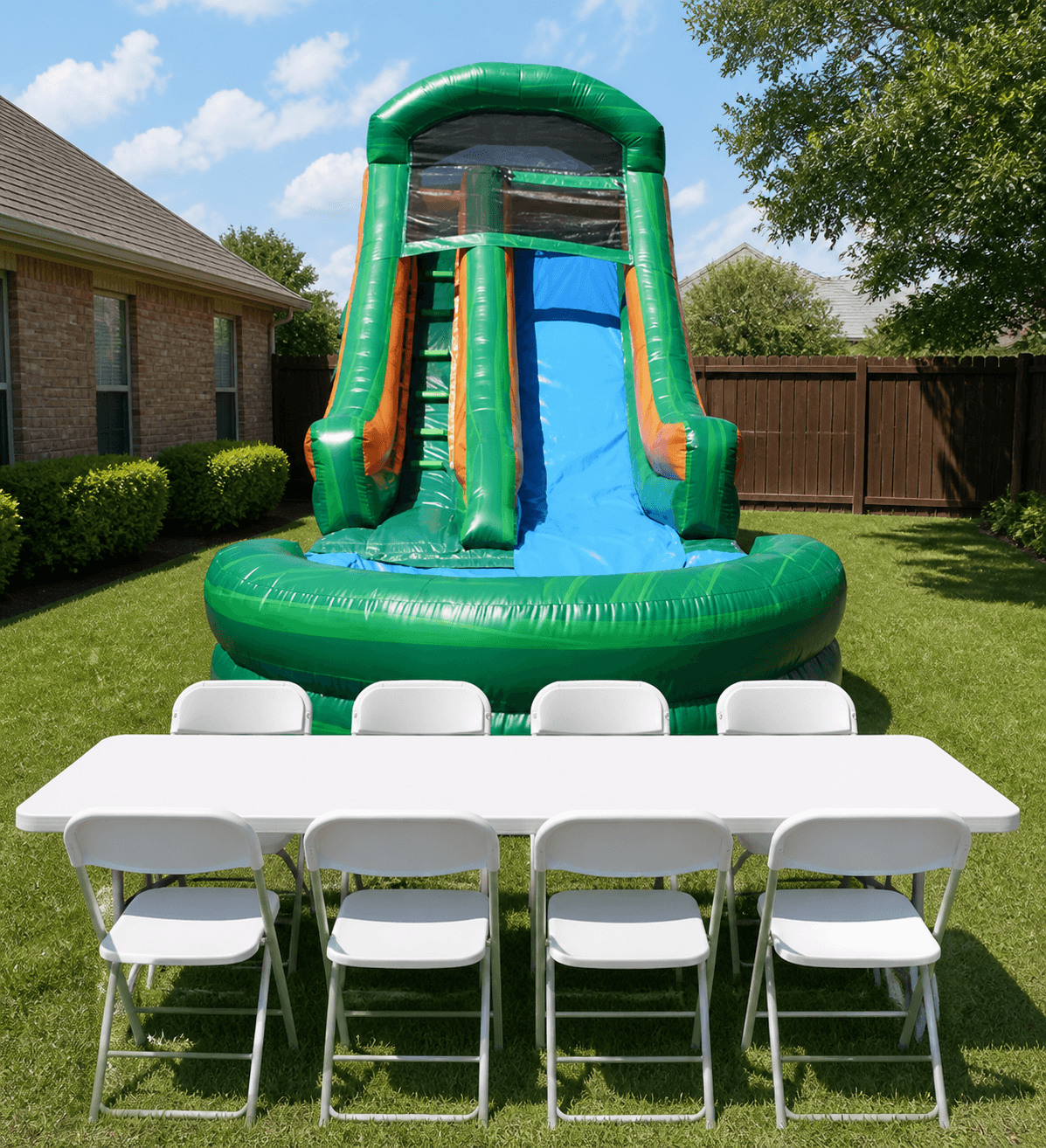 Green Scream Slide + Table & 8 Chairs