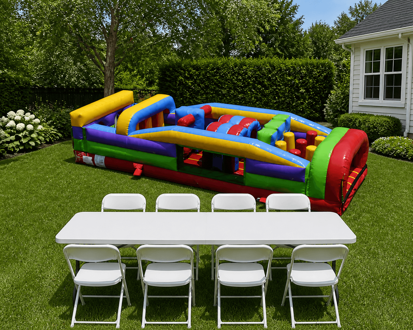 Double Lane 7 Element Obstacle Course + Table & 8 Chairs