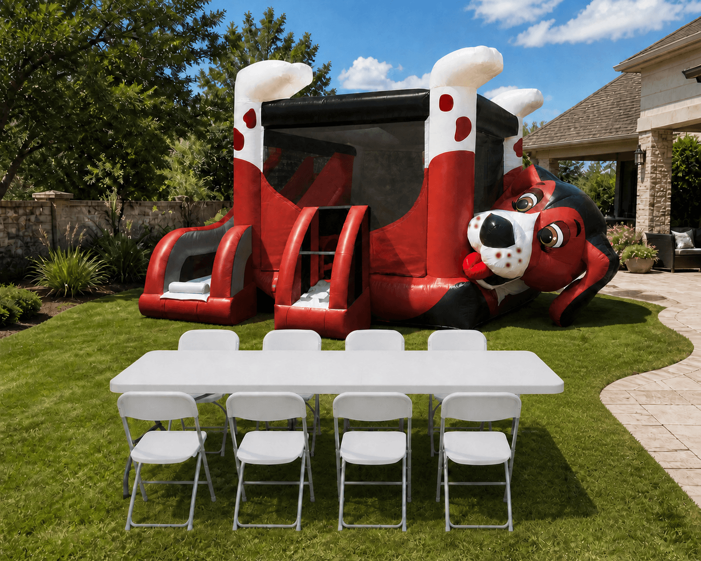Beagle Belly Bounce House Combo + Table & 8 Chairs